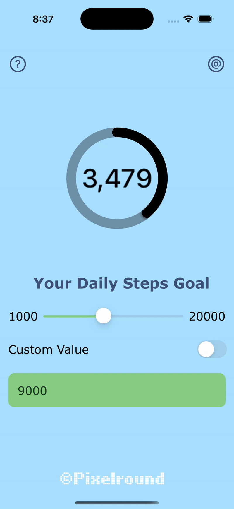 Slider moving in 1,000-step increments to set a standard goal.